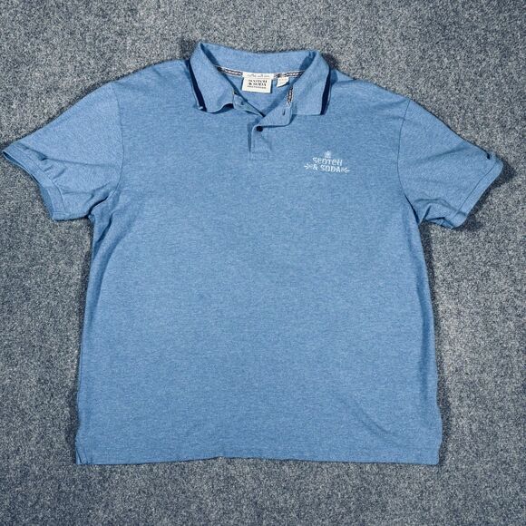 Scotch & Soda Amsterdam Pique Smart Blue Heather Short Sleeve Polo Shirt XL - Picture 2 of 6